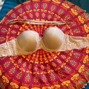 Nude strapless Victoria’s Secret bra